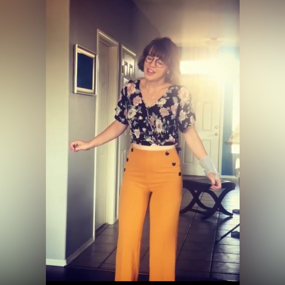 High waisted mustard pants
